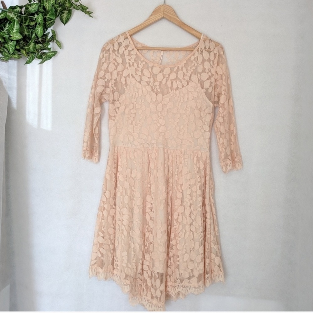 Free People Peachy Pink Lace Mesh Petal Dress
